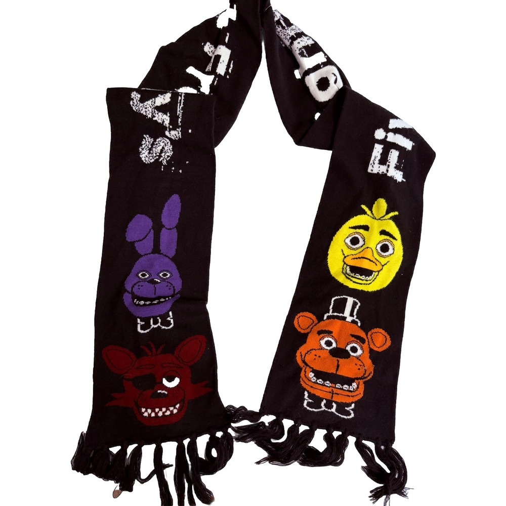 Bioworld Five Nights At Freddy's Black Graphic Knit Scarf With Tassels One Size